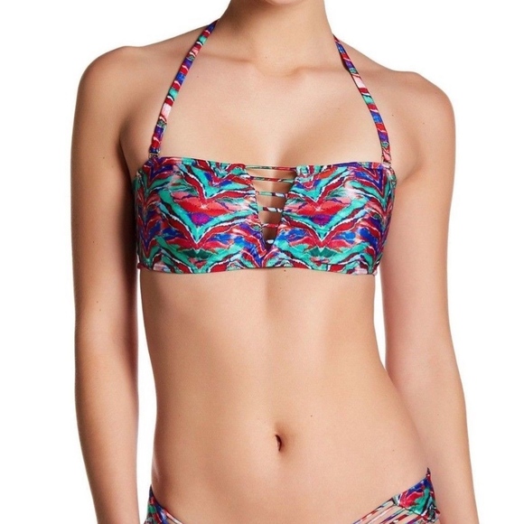 NWT! Luli‎ Fama Strappy V Cut Out Print Bandeau Top [SZ Medium ] - Picture 7 of 8